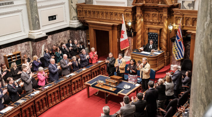 A full BC legislature stands and applauds