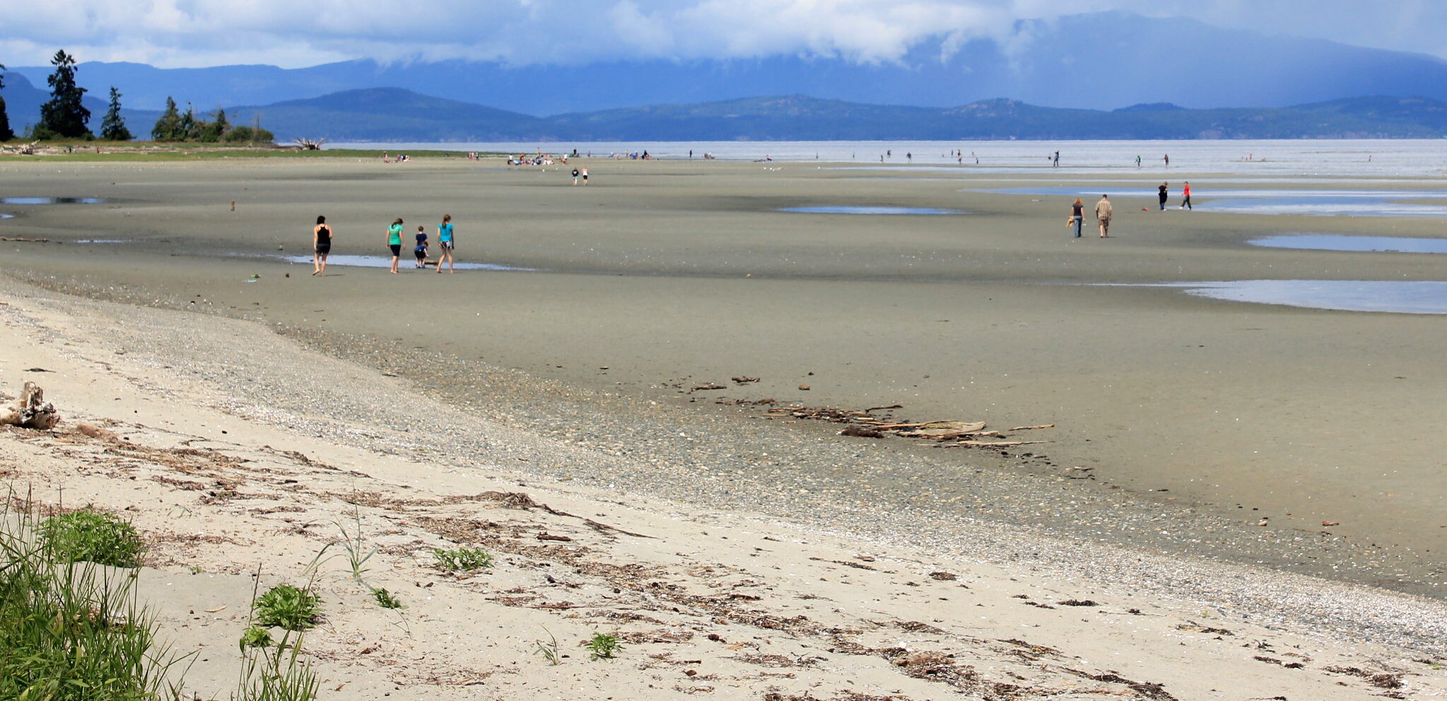 People enjoying the beach at low tide, Parksville BC